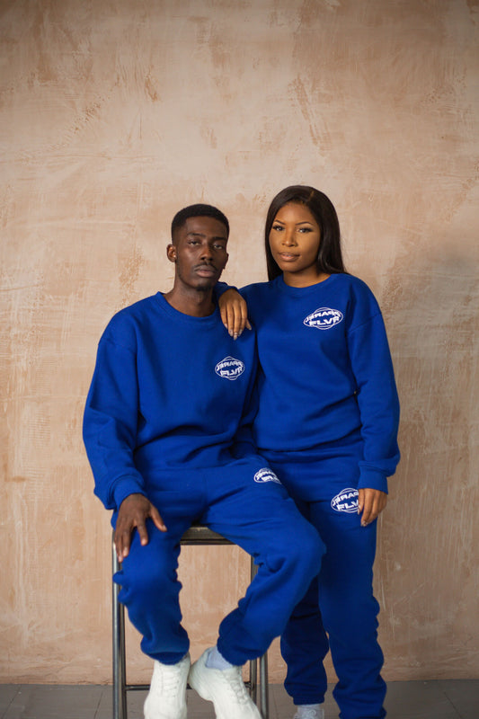 FLVR Capsule Royal Blue Sweatshirt & Joggers - Shot with backdrop